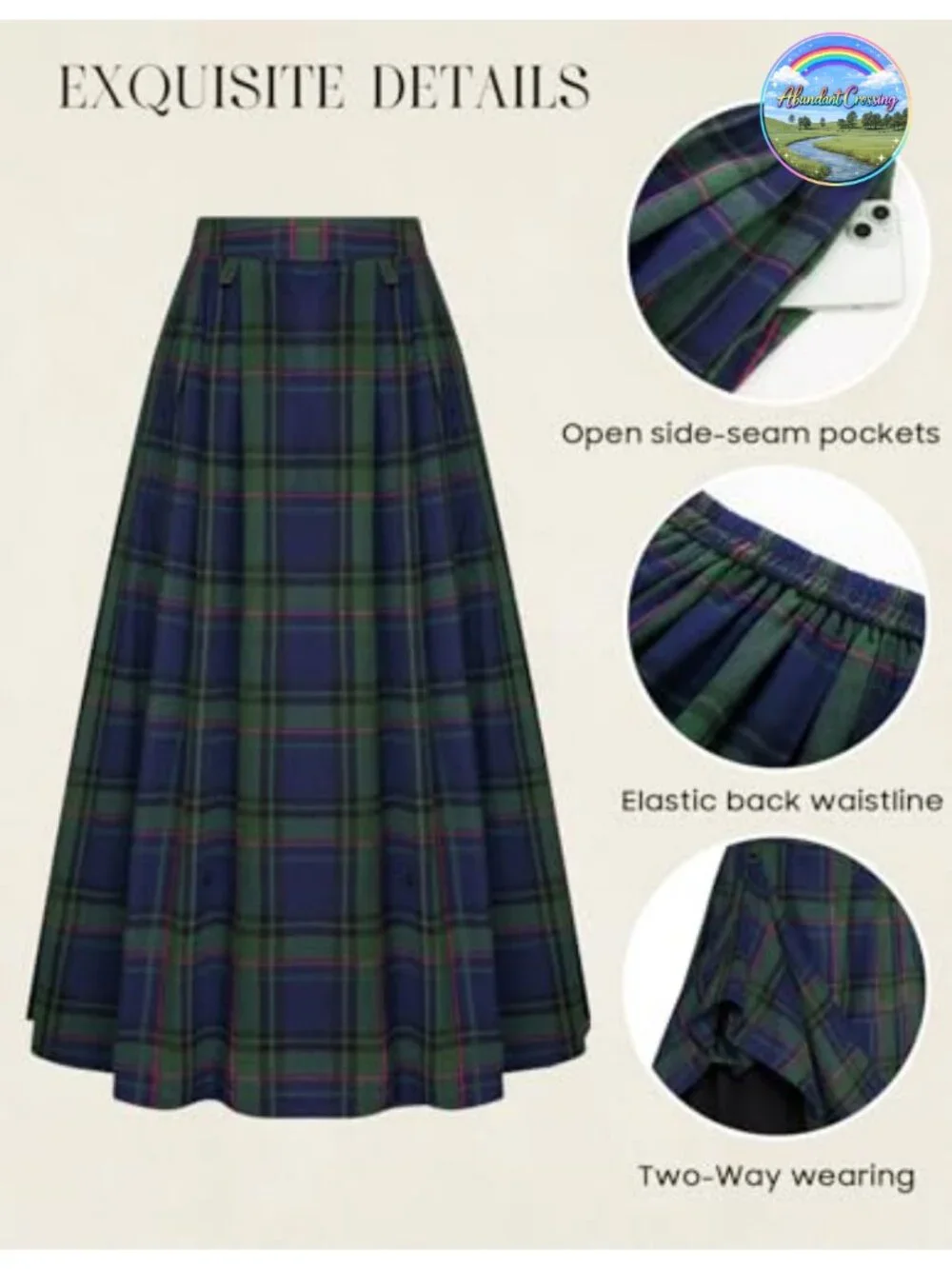 Plaid High Waist Layered Long Skirt with Pockets